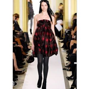 Marc by Marc Jacobs 100% silk pink burgundy plaid strapless dress